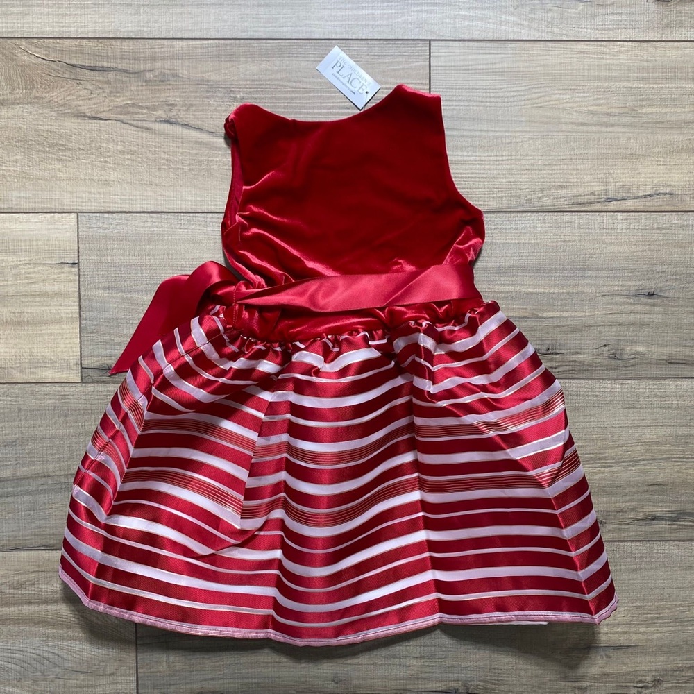 The Childrens Place Girls Sleeveless Striped‎ Holiday Dress Size Small 5/6 Red